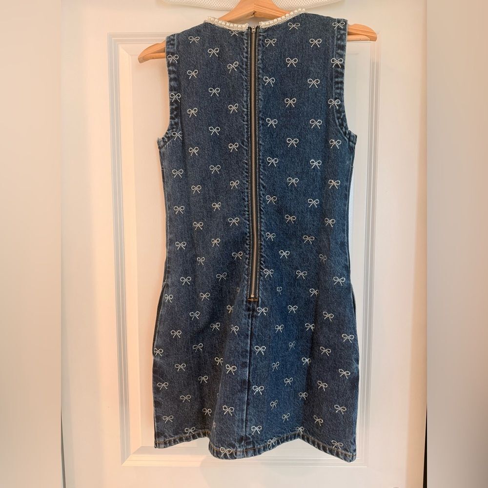 NWOT Self-Portrait DENIM DIAMANTE BOW MINI DRESS - Picture 13 of 16